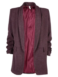 Solada Blazer donna aperto con maniche arricciate - bordeaux