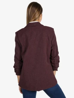 Solada Blazer donna aperto con maniche arricciate - bordeaux