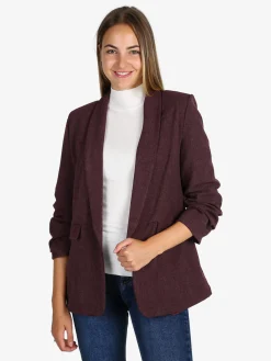 Solada Blazer donna aperto con maniche arricciate - bordeaux