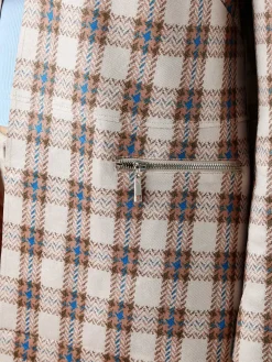 Solada Blazer donna aperto in tessuto scamosciato con stampe a quadri - cammello