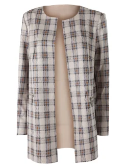 Solada Blazer donna aperto in tessuto scamosciato con stampe a quadri - fango