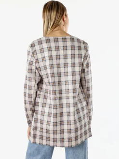 Solada Blazer donna aperto in tessuto scamosciato con stampe a quadri - fango