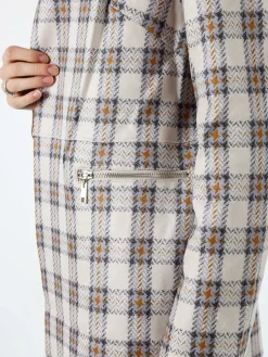 Solada Blazer donna aperto in tessuto scamosciato con stampe a quadri - fango