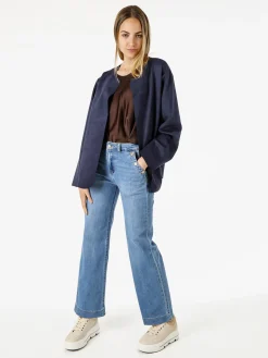 Solada Blazer donna aperto oversize in tessuto soft scamosciato - blu scuro