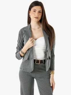 Solada Blazer donna con bottoni e stampa texture - grigio scuro