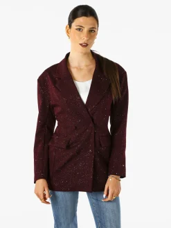 Solada Blazer donna elegante con brillantini e chiusura a doppiopetto - bordeaux