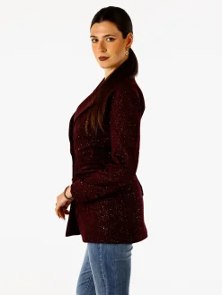 Solada Blazer donna elegante con brillantini e chiusura a doppiopetto - bordeaux