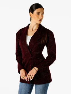 Solada Blazer donna elegante con brillantini e chiusura a doppiopetto - bordeaux