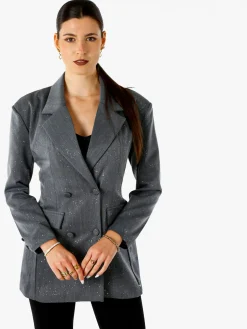 Solada Blazer donna elegante con brillantini e chiusura a doppiopetto - grigio
