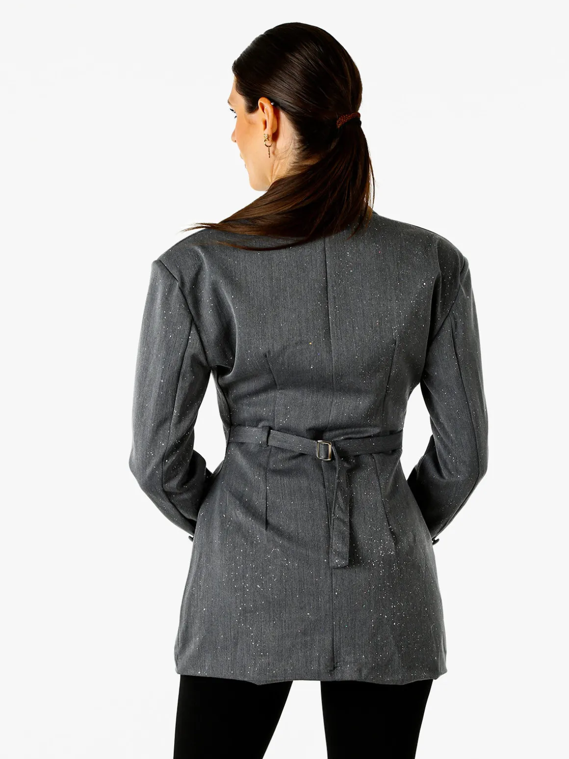 Solada Blazer donna elegante con brillantini e chiusura a doppiopetto - grigio