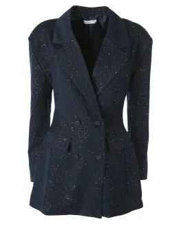 Solada Blazer donna elegante con brillantini e chiusura a doppiopetto - blu scuro