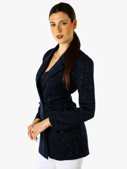 Solada Blazer donna elegante con brillantini e chiusura a doppiopetto - blu scuro