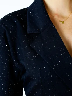 Solada Blazer donna elegante con brillantini e chiusura a doppiopetto - blu scuro