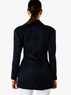 Solada Blazer donna elegante con brillantini e chiusura a doppiopetto - blu scuro