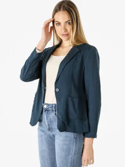 Solada Blazer donna in misto lino con bottone - blu scuro