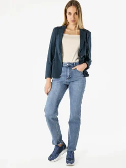 Solada Blazer donna in misto lino con bottone - blu scuro