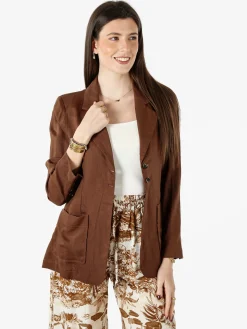 Solada Blazer donna in misto lino - marrone