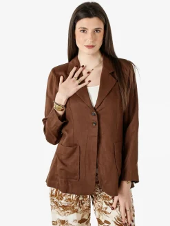 Solada Blazer donna in misto lino - marrone