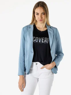 Solada Blazer donna in misto lino con bottone - blu