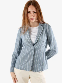 Solada Blazer donna in misto lino e cotone con stampa a righe - blu