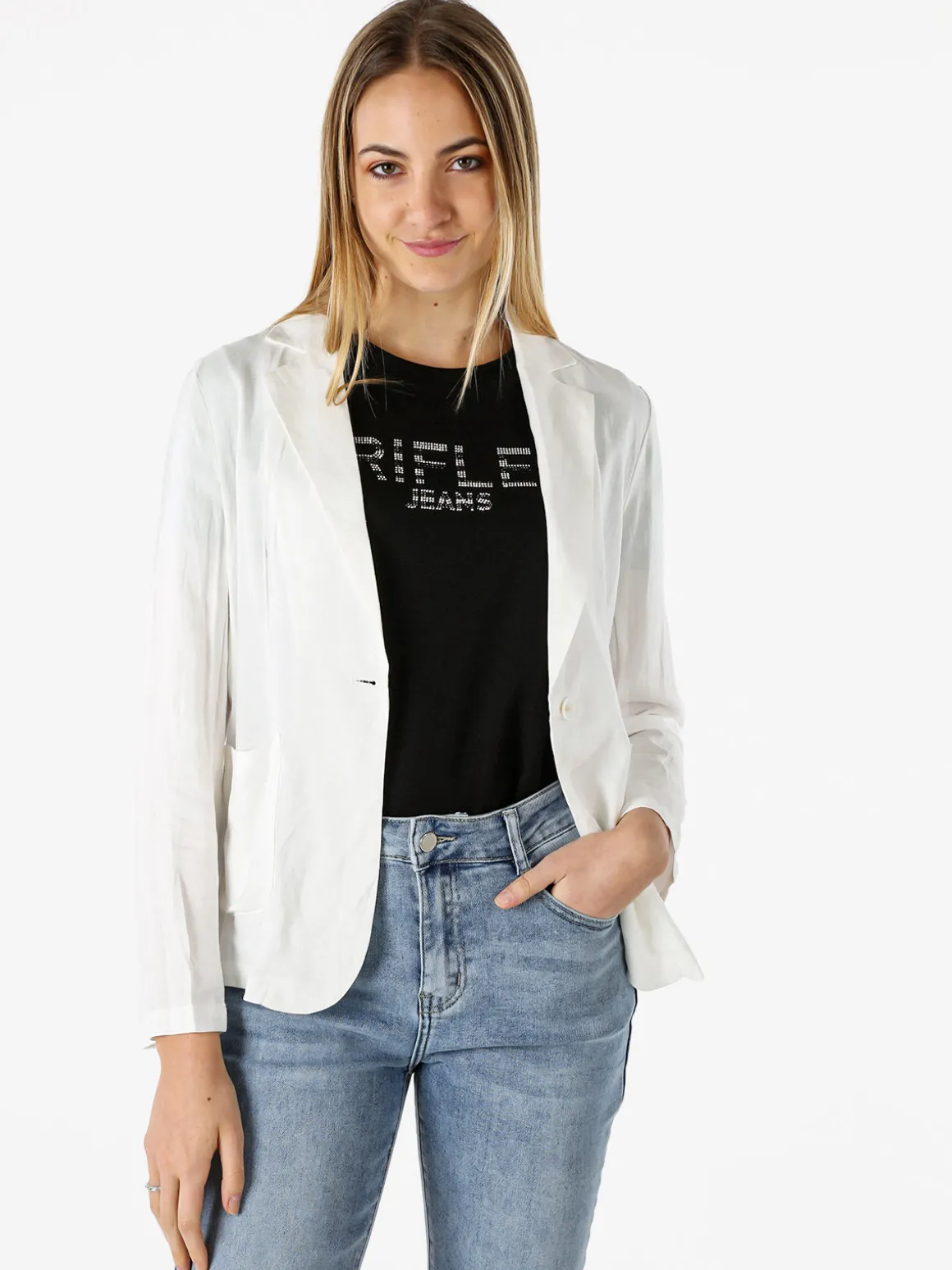 Solada Blazer donna in misto lino con bottone - bianco