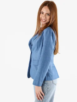 Solada Blazer donna in misto lino e viscosa - blu