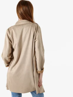 Solada Blazer donna lungo in tessuto scamosciato senza chiusura - cammello