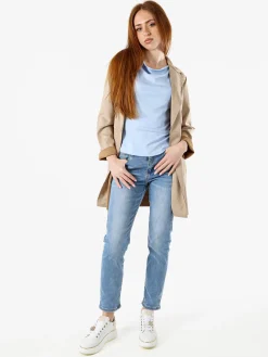 Solada Blazer donna lungo in tessuto scamosciato senza chiusura - cammello