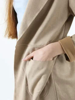 Solada Blazer donna lungo in tessuto scamosciato senza chiusura - cammello