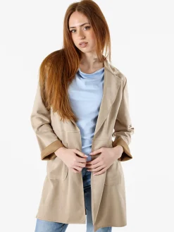 Solada Blazer donna lungo in tessuto scamosciato senza chiusura - cammello