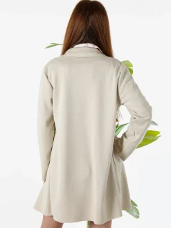 Solada Blazer donna lungo in tessuto scamosciato senza chiusura - beige