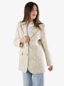 Solada Blazer donna oversize in cotone con ricami - beige