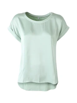 Solada Blusa da donna a maniche corte con parte davanti effetto raso - acqua marina