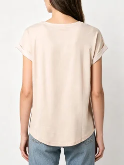 Solada Blusa da donna a maniche corte con parte davanti effetto raso - beige