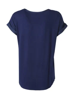 Solada Blusa da donna a maniche corte con parte davanti effetto raso - blu scuro