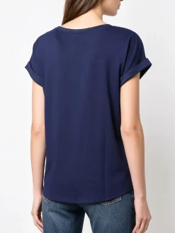 Solada Blusa da donna a maniche corte con parte davanti effetto raso - blu scuro