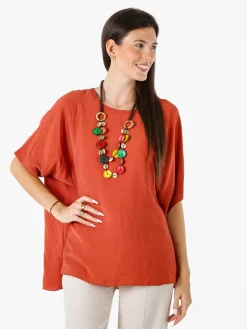 Solada Blusa da donna a maniche corte a pipistrello - arancione