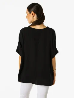 Solada Blusa da donna a maniche corte a pipistrello - nero