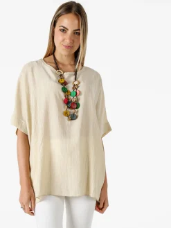 Solada Blusa da donna a maniche corte a pipistrello - beige