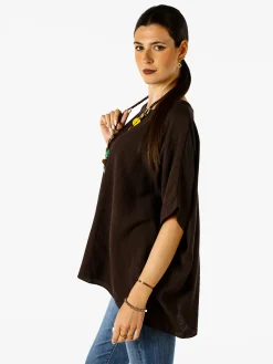 Solada Blusa da donna a maniche corte a pipistrello - moro