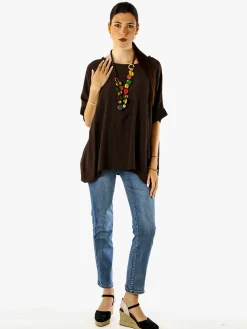 Solada Blusa da donna a maniche corte a pipistrello - moro