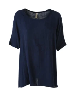 Solada Blusa da donna a maniche corte a pipistrello - blu scuro