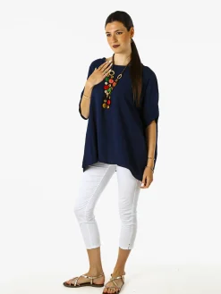 Solada Blusa da donna a maniche corte a pipistrello - blu scuro