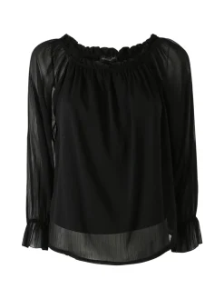 Solada Blusa da donna a maniche lunghe velate con scollo a barchetta - nero