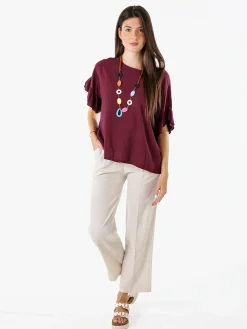 Solada Blusa da donna con maniche corte a volant - porpora
