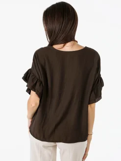 Solada Blusa da donna con maniche corte a volant - moro
