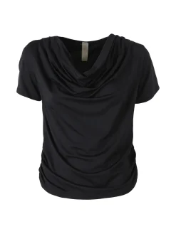 Solada Blusa donna a maniche corte con scollo a cascata - nero