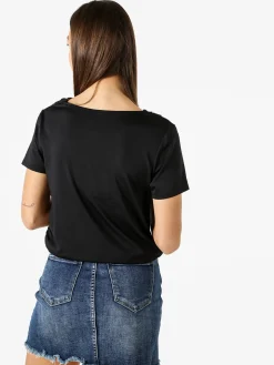 Solada Blusa donna a maniche corte con scollo a cascata - nero