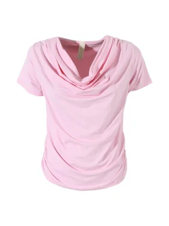 Solada Blusa donna a maniche corte con scollo a cascata - rosa