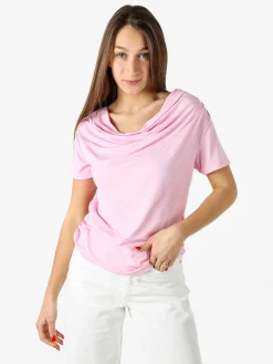 Solada Blusa donna a maniche corte con scollo a cascata - rosa